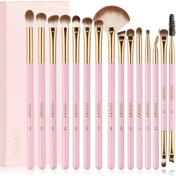 Docolor Eye Makeup Brushes 15Pcs Eyeshadow Brush Set with Synthetic Hairs - Pink - Picture 1 of 9